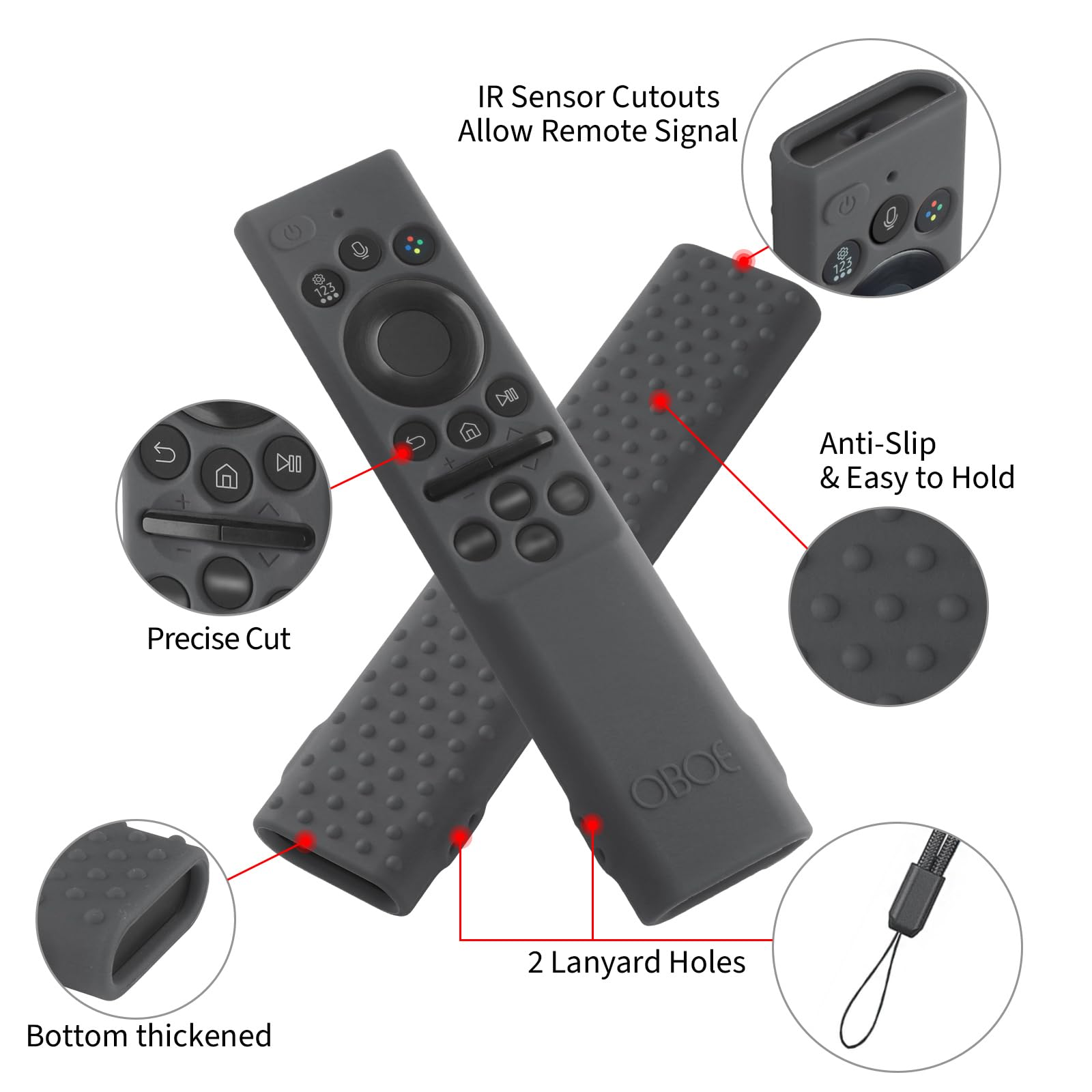 Oboe Silicone Tv Remote Cover Compatible with Samsung Smart Tv Remote 2026 Model BN59-01498A Open Key Case with Lanyard (Dark Grey) [REMOT E NOT Included] — Amazon image 2