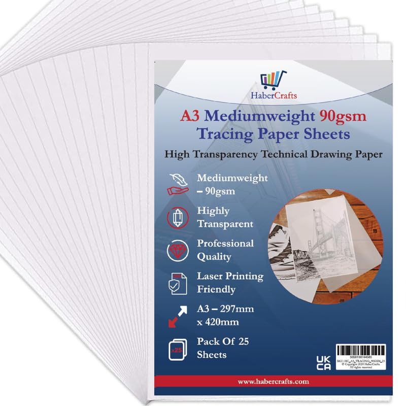 A3 90gsm Tracing Paper Sheets Printable Tracing Paper Acid Free High Transparency Technical Drawing Paper for Drawing Sketching Dressmaking 297 X 420mm (A3 Size - 90gsm Mediumweight - 500 Sheets)