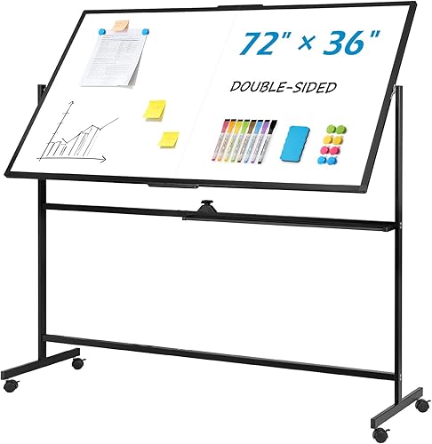 Miniatura 10 de Pizarra blanca móvil de doble cara de 72 x 40 pulgadas con soporte, pizarra blanca grande de borrado en seco sobre ruedas para oficina, aula y hogar