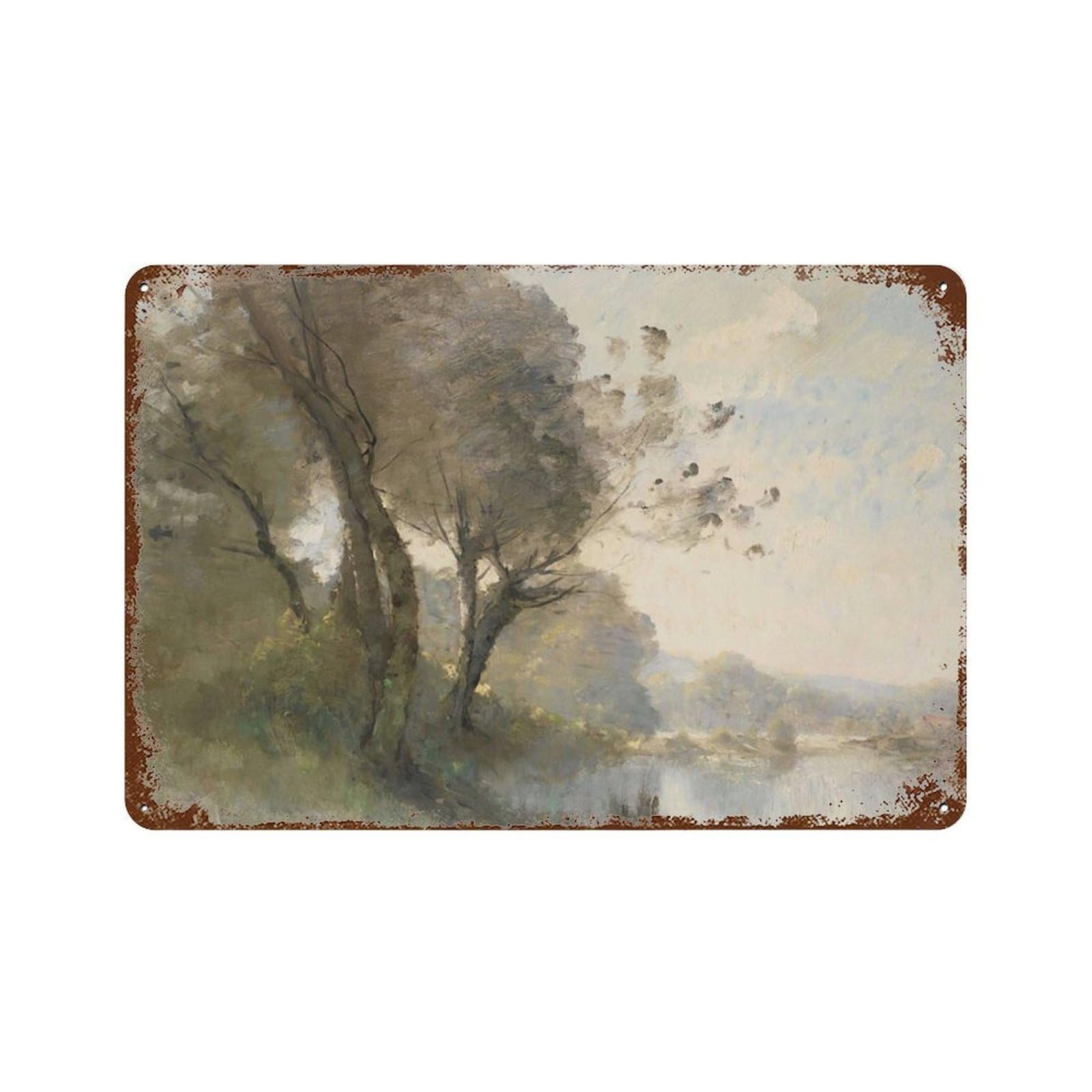 xiaoxiaoshen Landscape Painting, Vintage Countryside Rustic Country Wall Decor Art Metal Tin Poster Modern Home Decor Art Home Bar Shop Decorations Vintage Sign 20x30cm