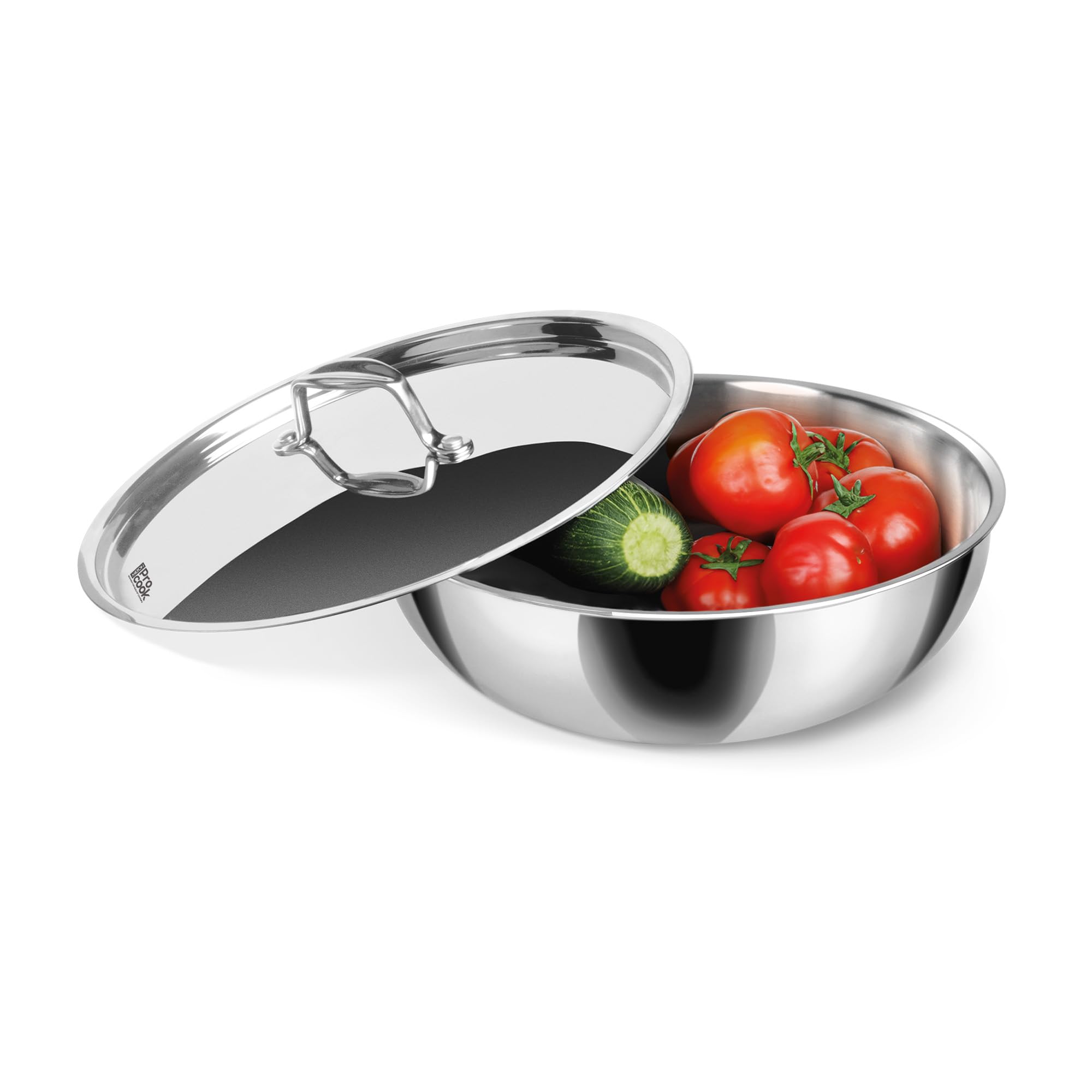 MILTON Pro cook Tri-Ply Stainless Steel Tasla with Lid, 18 cm / 1 Litre, Kadai/Tasra, Even Heat Distribution, Easy to Clean, Induction Gas Stove Compatible, Silver, 3 Years Warranty