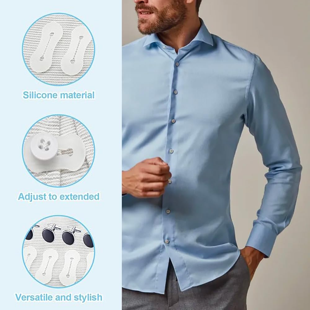 8 Pezzi Adattatori per Gemelli Fibbia di Prolunga Trasparente in Silicones Camicia Gemelli Estesi per Camicie da Uomo Camicia con Bottoni