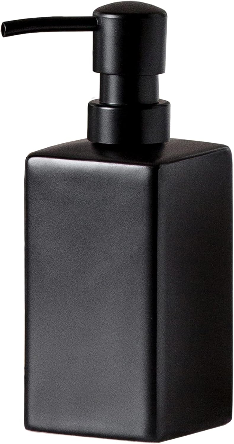 Matte Black Soap Dispenser Ceramic,Square Hand Soap and Lotion