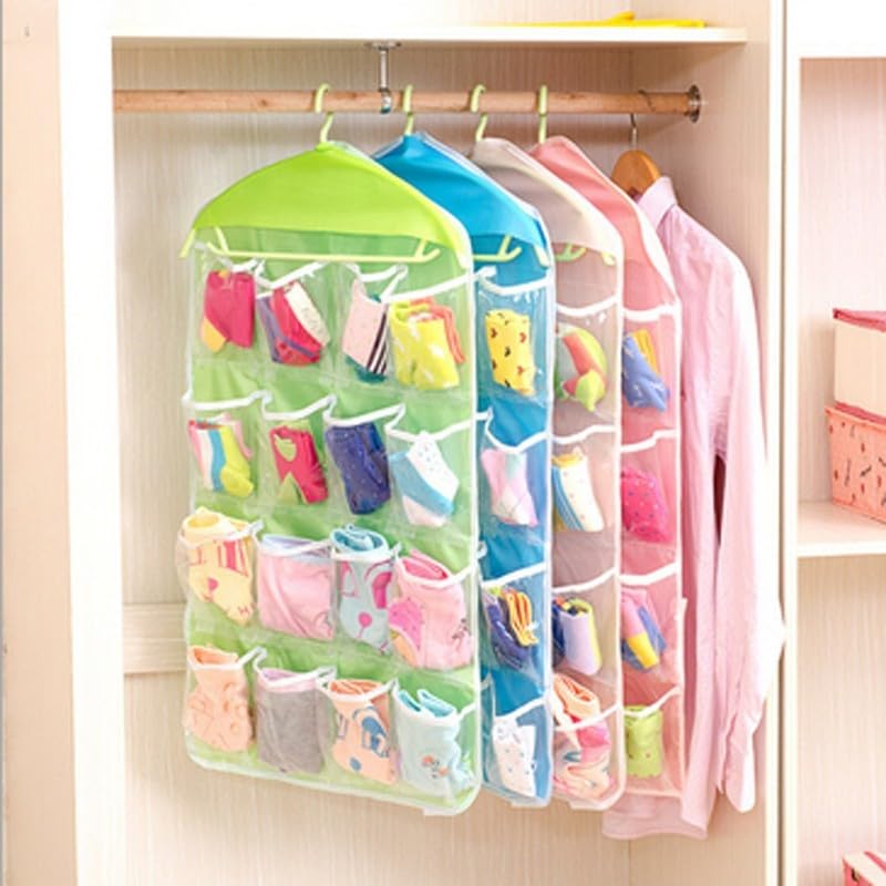 16 Pockets Storage Organizer Clear Door Hanging Bag for Closet for Socks Ties Underwear