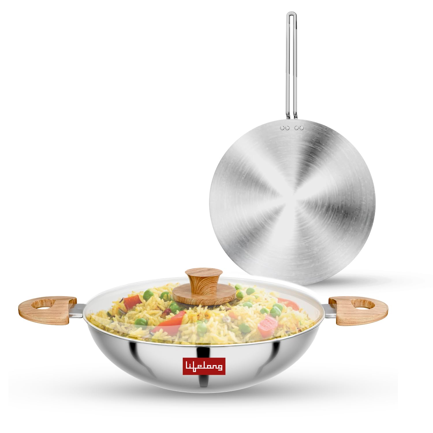 Lifelong 20cm Kadhai with lid &amp; Roti tawa (soft touch handles)