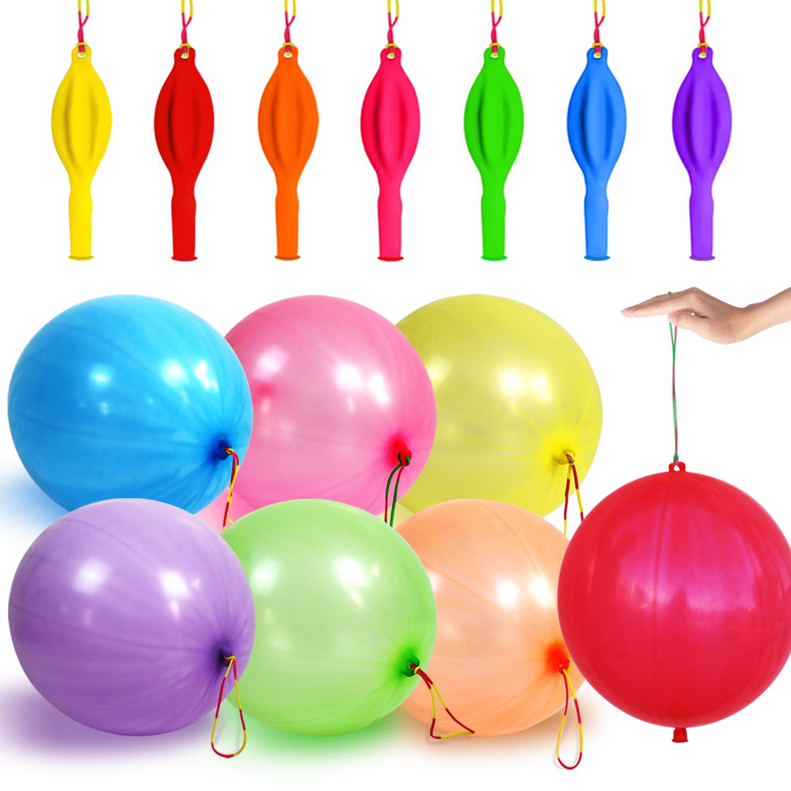 30Pcs Punch Balloons, Thickened Neon Punching Balloon Heavy Duty Party Favors for Kids with Rubber Band Handle, Bouncy Balls for Birthday Weddings Goodie Bag Stuffer Supply