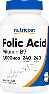 Nutricost Folic Acid (Vitamin B9) 1000 mcg, 240 Capsules