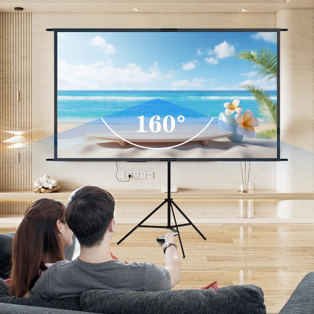 DASIAUTOEM Leinwand Beamer mit Stativ, 100 Zoll Projektionsleinwand 16: 9 HD, Tragbar Projektor Leinwand, 4K HD-Projektionsleinwand für Heimkino, Sportereignisse, Büro, Schule, Treffen