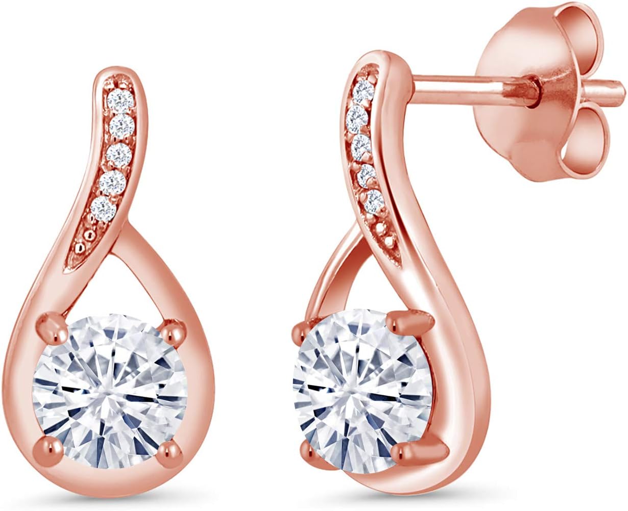 Gem Stone King 18K Rose Gold Plated Silver Round 5MM Gemstone Birthstone and White Diamond Infinity Earrings For Women | Fine Jewelry Gifts for Her Mom Women Wife
