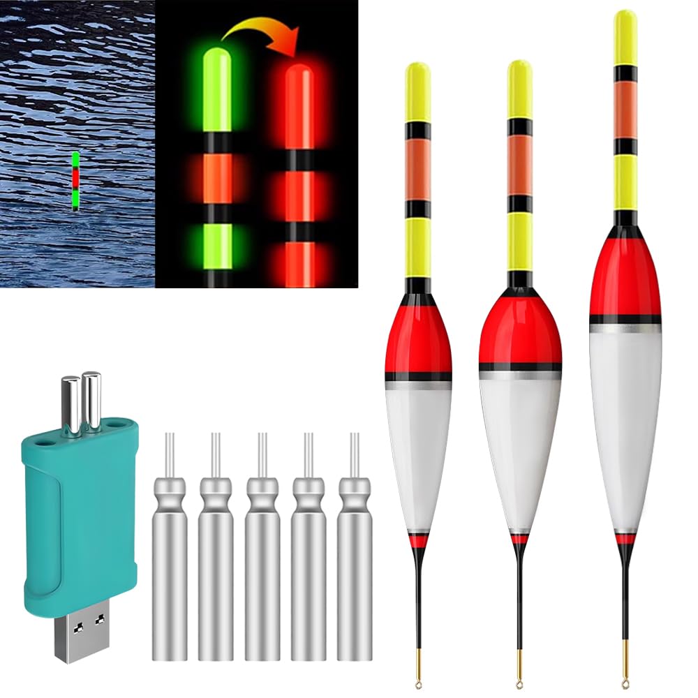 Juego de 3 poses de pesca LED, 6 g/8 g/9 g, con sensor de gravedad y base de metal