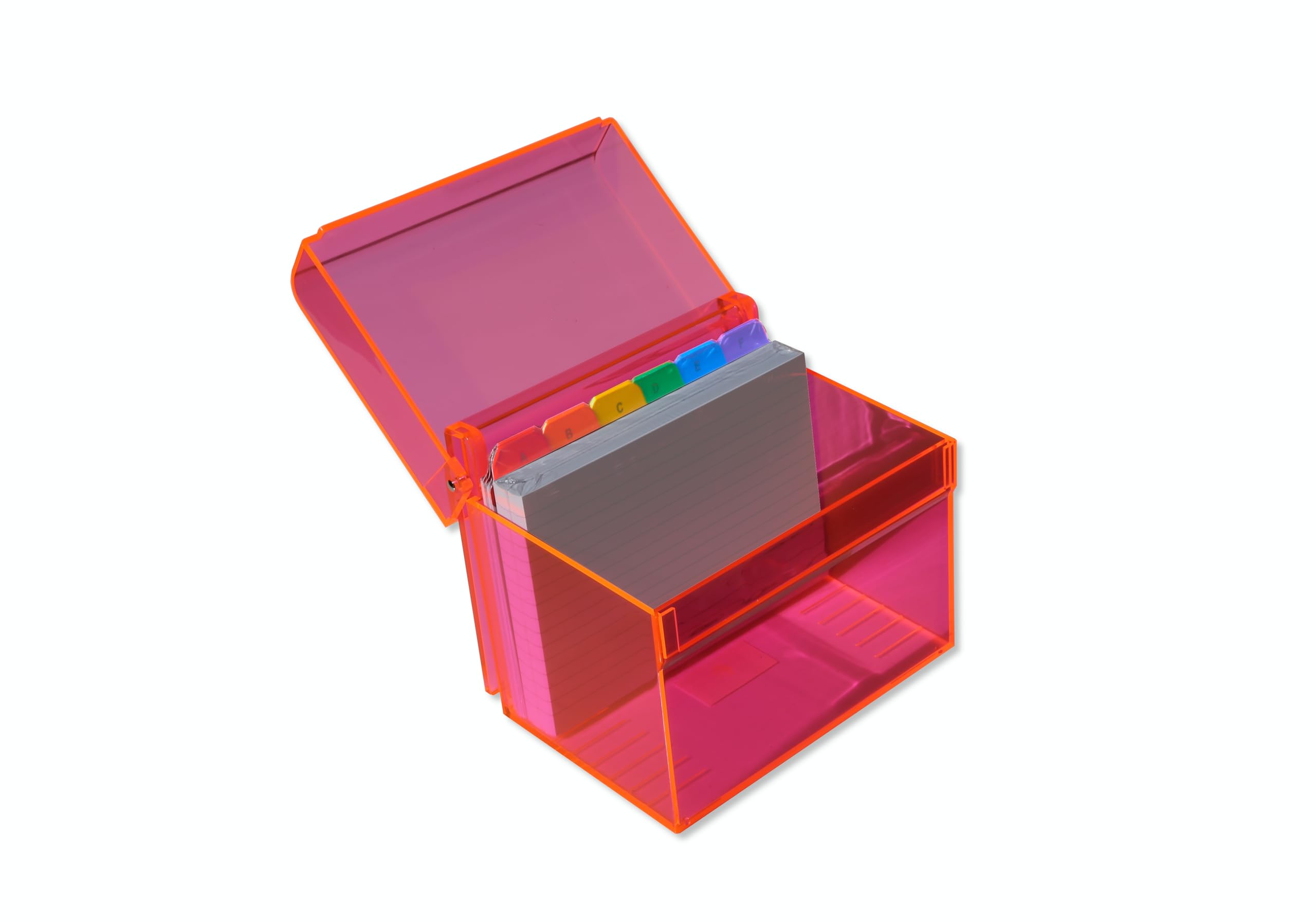 OSCO Medium Neon Acrylic Index Box, A to Z Divider Tabs, 100 Lined Note Cards, Ruled Revision Flash Cards, Recipe Notes, Office Contacts Filing, Desktop Organiser, Holds 6" × 4" Cards (148 × 105 mm)