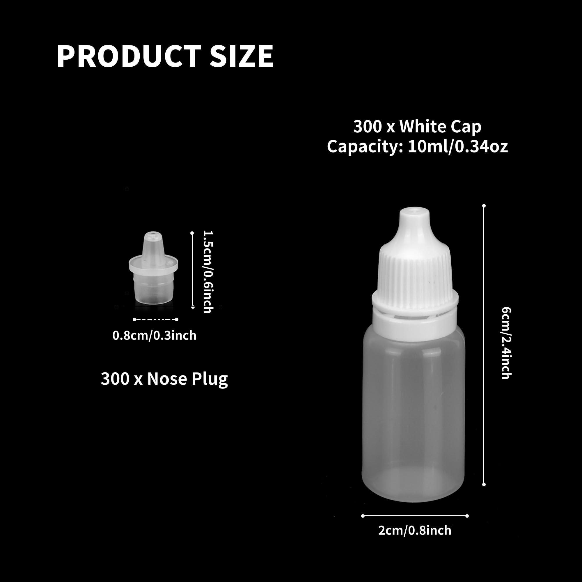 300 flaconi contagocce vuoti da 10 ml, in plastica, comprimibili, riutilizzabili, traslucidi, con tappo, per oli essenziali, collirio