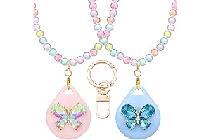 Cute Airtag Necklace Holder for Kids Girls, 2 Pack Butterfly Case Cover for Apple Airtag