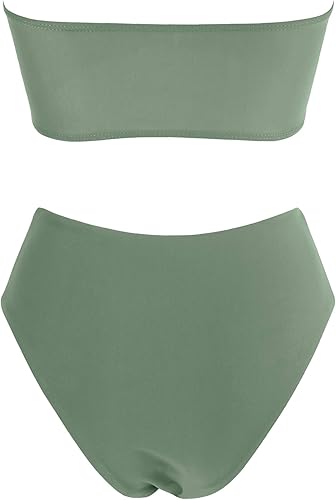 Miniatura 2 de OMKAGI Traje de baño de bikini bandeau para mujer, traje de baño atrevido con hombros descubiertos