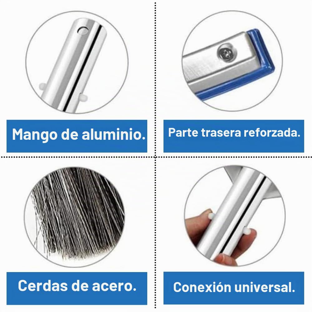 Aquatix Pro Cepillo de Limpieza de Piscina de Aluminio 18 Pulgadas con cerdas de Acero Inoxidable y Clips EZ, Estos cepillos Resistentes limpian Paredes, Azulejos y Suelos sin