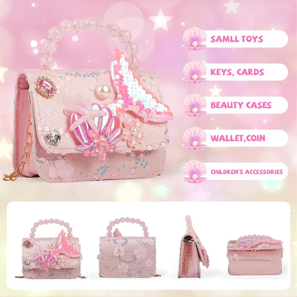 PATPAT® Mermaid Sling Bag for Girls, Fashion Pink Cute Hand Bag for Girls Shoulder Stylish Latest Gifts Kids Age 3-8 Purse Cross Body Woman, 14x5x11cm 2