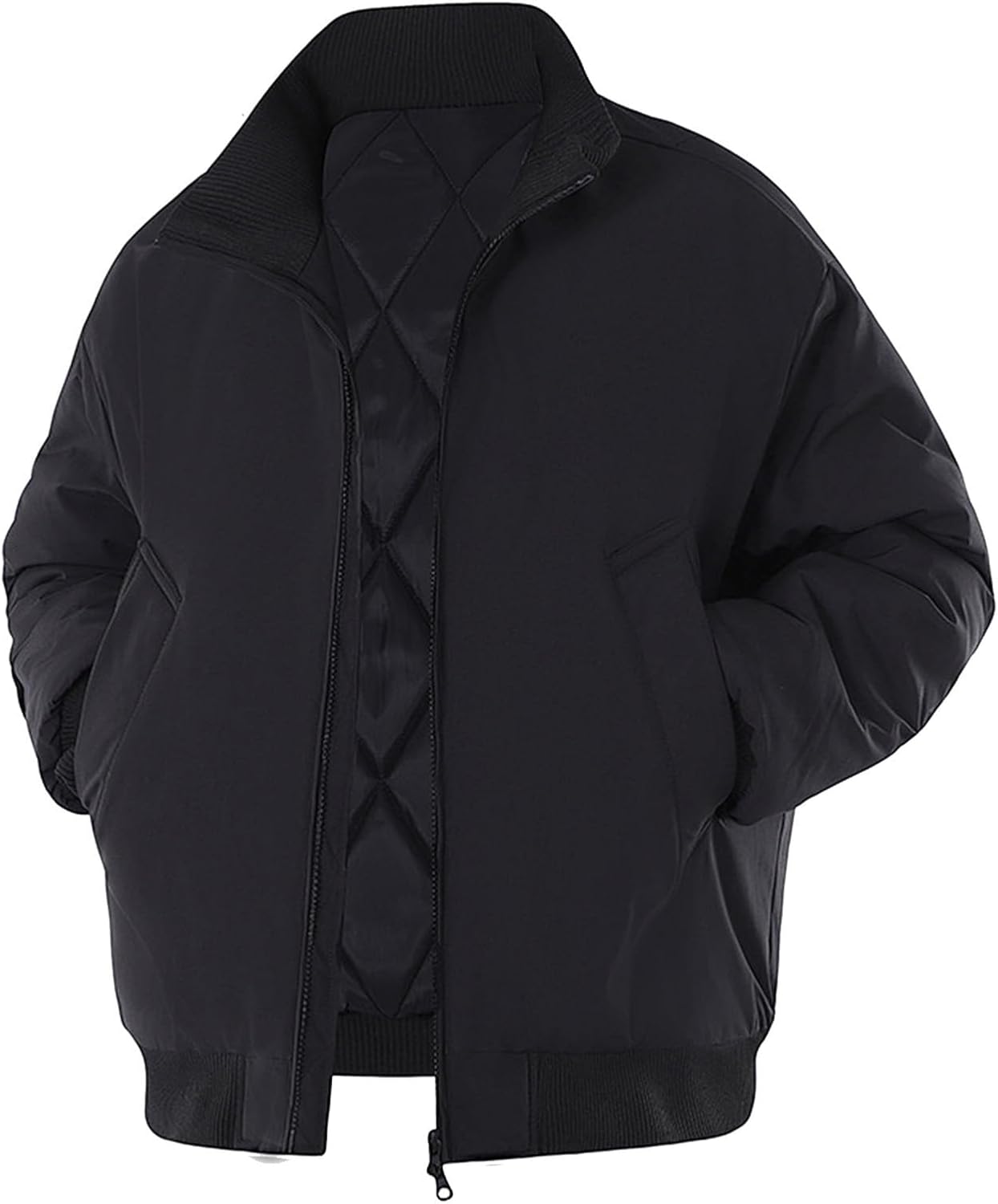 Men's Puffer Jacket Winter Coat Warm Stand Collar Solid Color Zip Up Jacket Fashion Going Out Coat with Pockets
