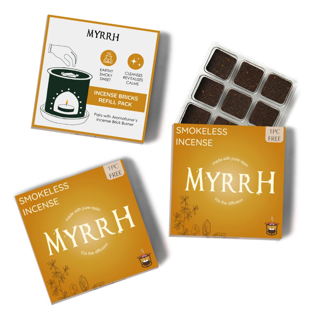 Commiphora Resin Incense Bricks Refill Pack by Aromafume | 3 Trays x 9 bricks | Commiphora tree, native to East Africa | Ideal for deep Spirituality, Enlightenment & Positivity | Low-Smoke & Non-Toxic