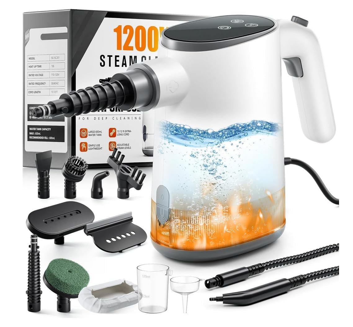 Handdampfreiniger, Dampfreiniger, 650ML Wassertank Dampfreiniger und 11-teiligem Zubehör-Set zum Entfernen von Schmutz und Fett