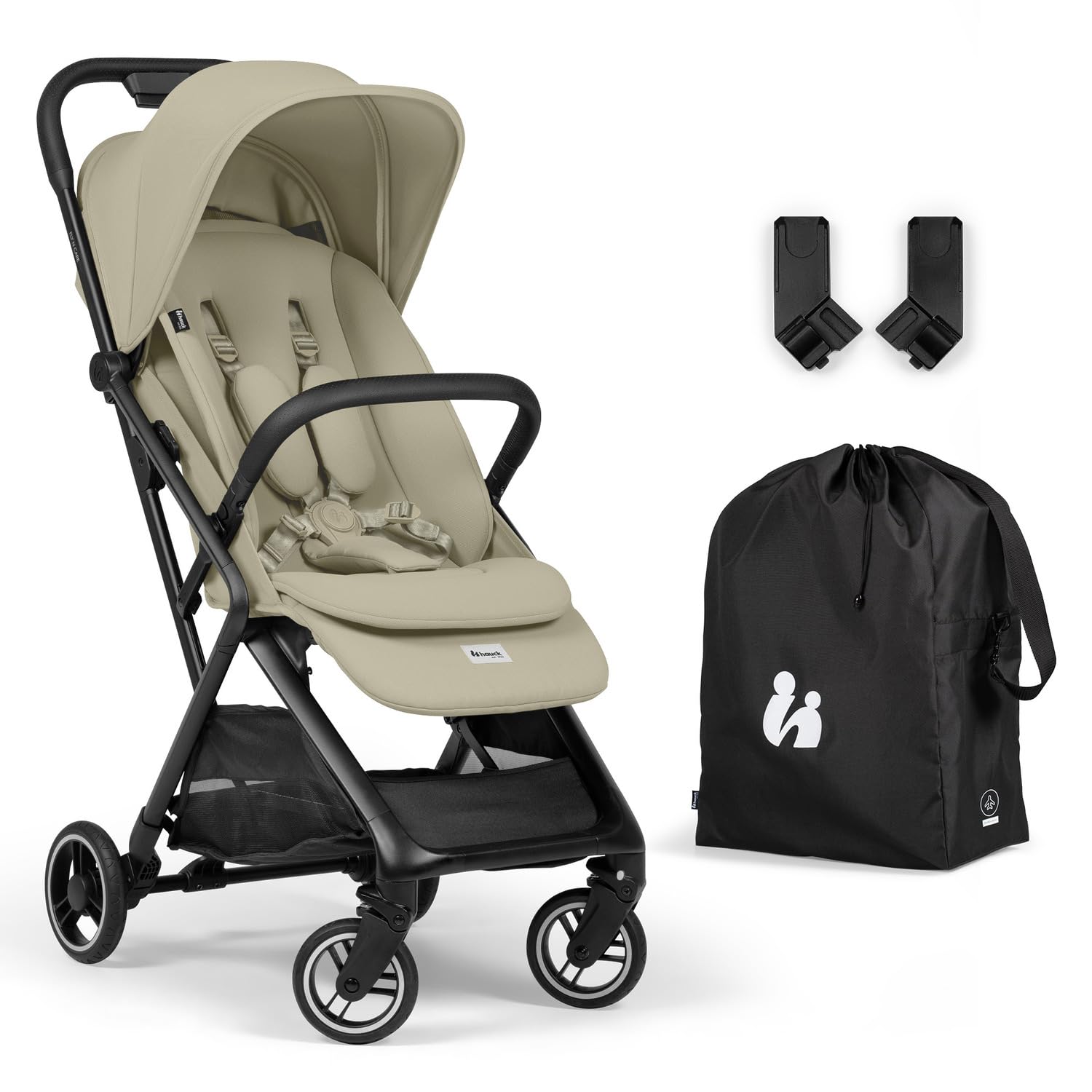 hauck Fly N Care Passeggino da Viaggio Ultracompatto e Leggero con Borsa di Trasporto e Adattatori Ovetto, Pieghevole con Una Mano, Schienale Reclinabile dalla Nascita a 22 kg, UPF 50+