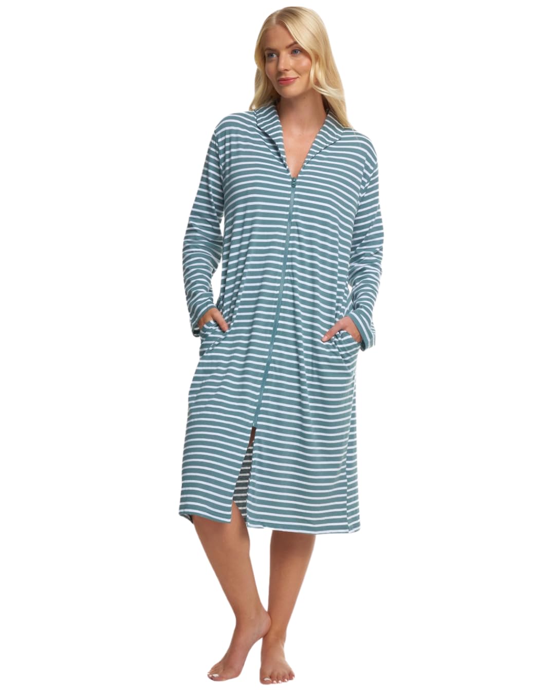 Suzy & Me Ladies 100% Cotton Zip Dressing Gown (SAGE 14-16)