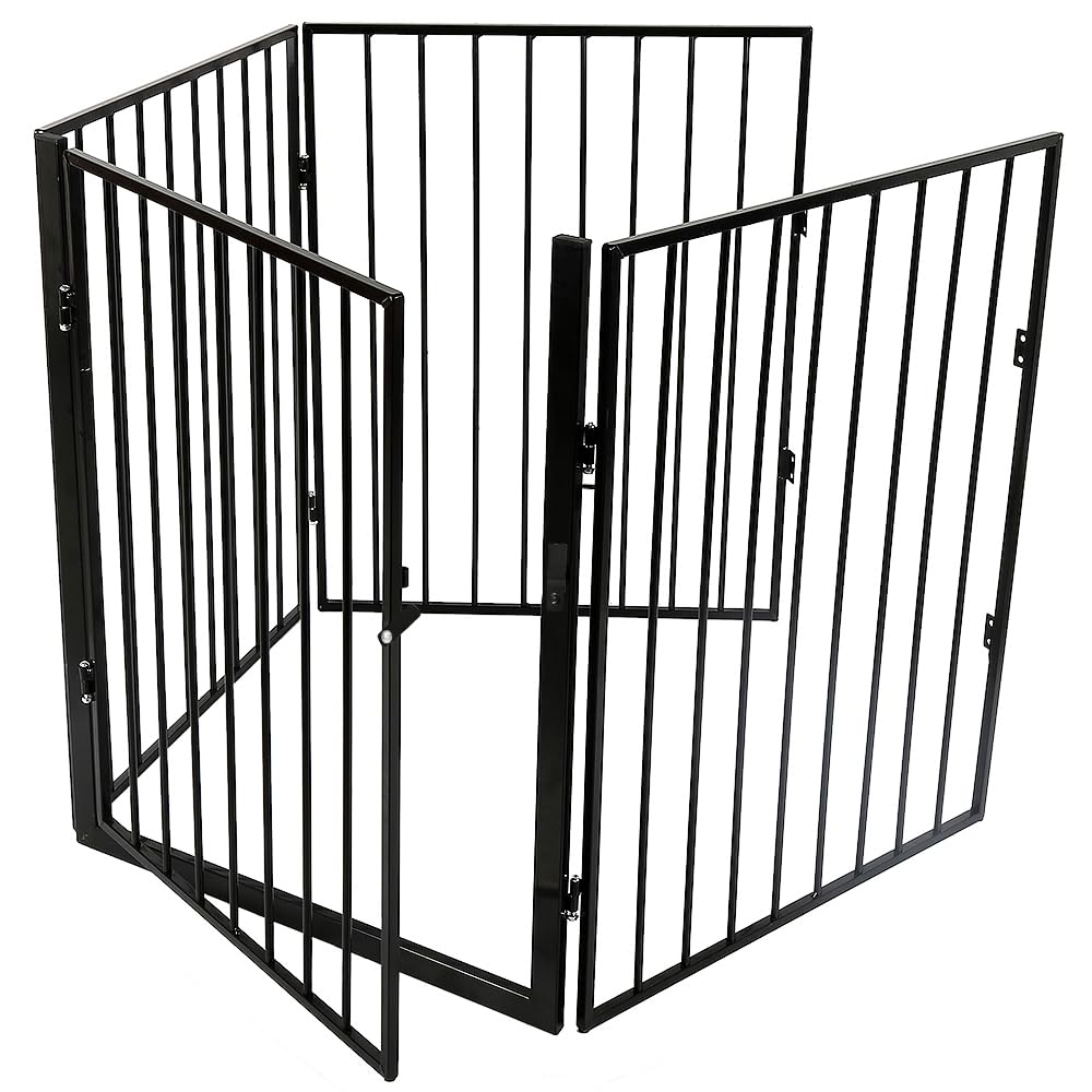 Barrière de sécurité- Barrière pour bébés- Grande Version 240cm -Grille de Protection métal - Pliable -avec Porte Inclus -4 éléments (Noir, 240 * 2.5 * 75cm)