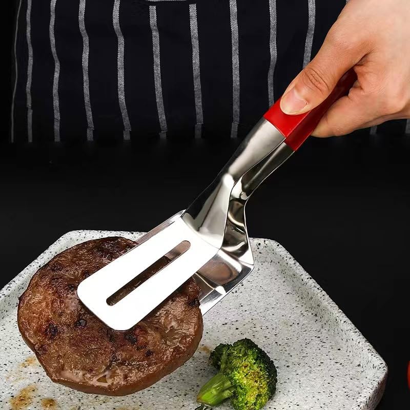 Pinzas de cocina, pinzas de acero inoxidable 304 con mango extendido, pinzas de espátula para alimentos, pala abatible para filete, pescado, pan,
