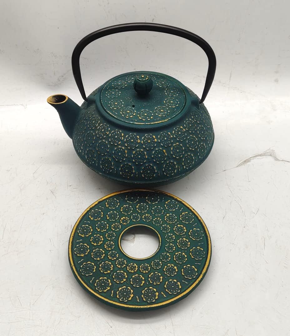 Japanese Cast Iron Teapot with Trivet, Large Capacity 34Oz