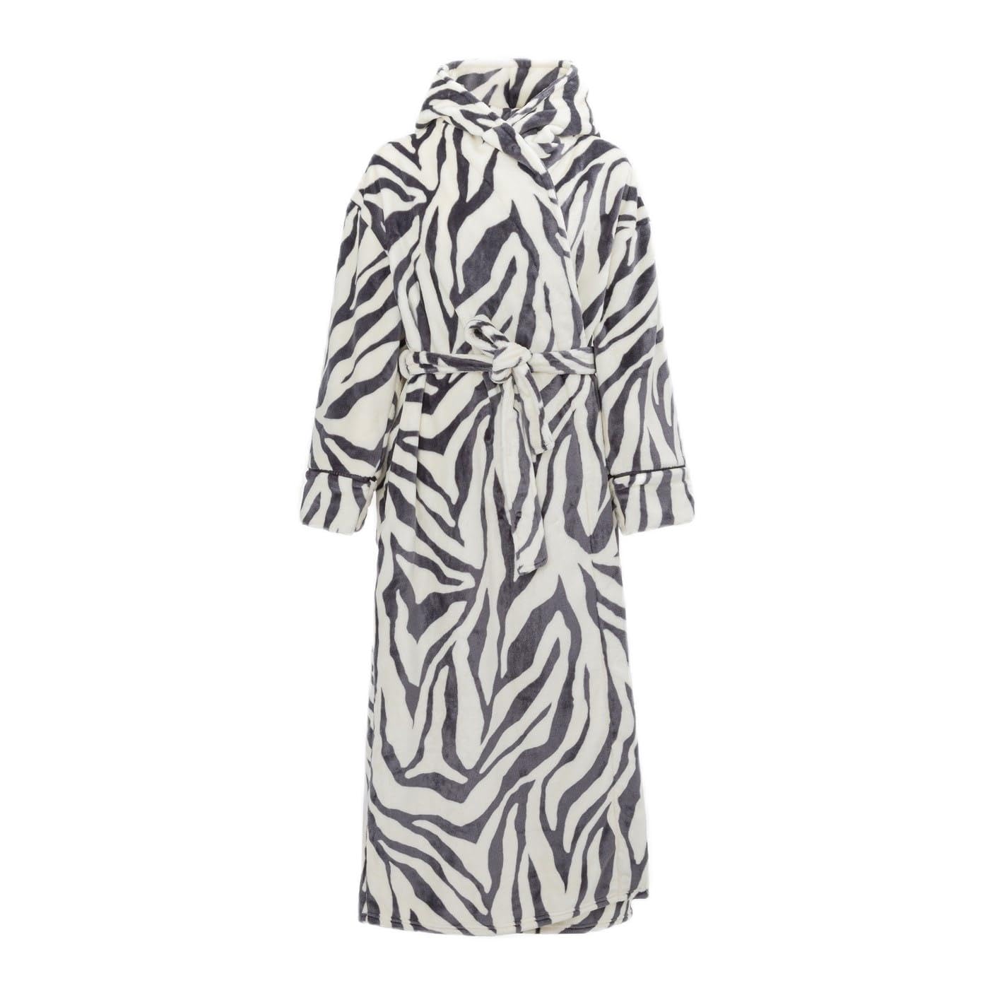 Biba Womens Cosy Maxi Robe Long Sleeve Grey Zebra 12