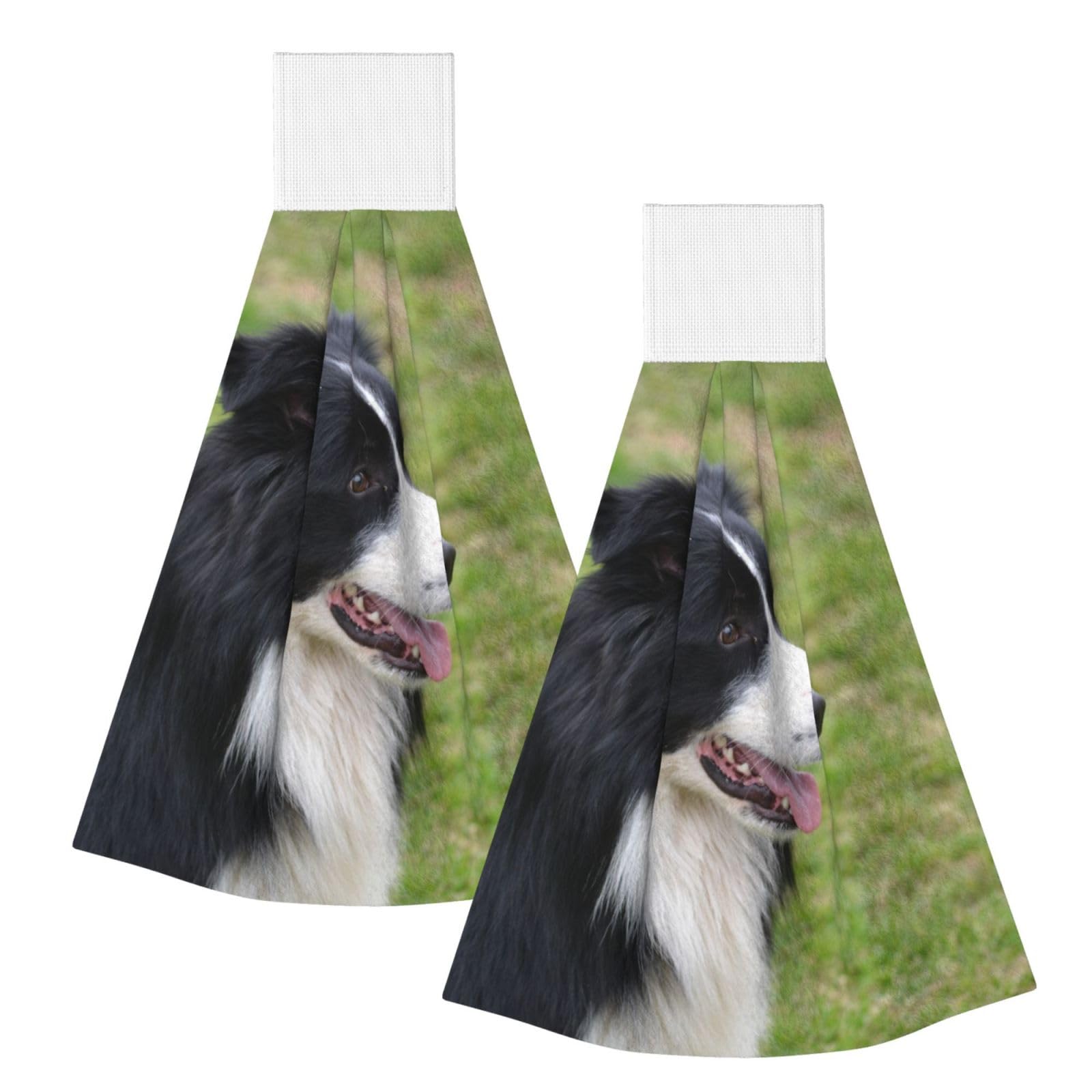 DOPKLNA Border Collie, 2 Pcs Hanging Coral Fiber Hand Towels for Bathroom, Absorbent Kitchen Towels