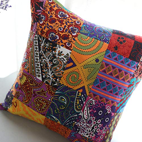 Jaijy Cotton Linen Patchwork Pillow Case Coloful Vintage Bohemian Square Throw Pillows Cover Cozy Holiday Decorative Boho Indoor Cushion 18 X 18 For Car Sofa Farmhouse thumb #1