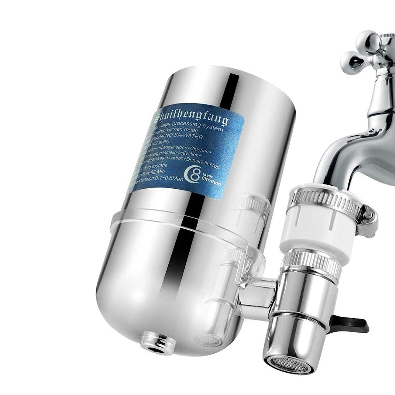 SYOSI Faucet Water Filter, 8 Layer Purification Ceramics Remove Heavy Metals, Fluoride, Suitable for Most Taps, Reduce Chlorine Speedy Flow, Double Outlet Faucet Filtration to Improve Hard Wate