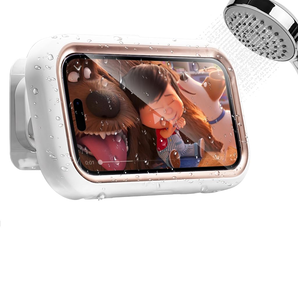 ZORBES® Bathroom Phone Holder for 6.8'' Phone Waterproof Anti-Fog Wall Phone Holder with Ultra Slim TPU Touch Screen 360 ° Rotatable Phone Holder Case No Drill Wall Phone Holder-image-29