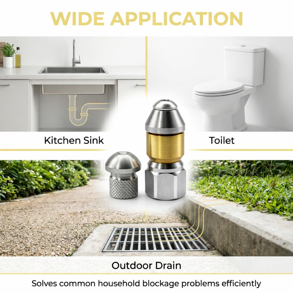Lanza Karcher Boquilla de Agua de Alta Presion para Limpieza de Tuberias y Alcantarillado Rigida y Giratoria Acero Inoxidable y Laton Compatible con Conector G 1/8" IG
