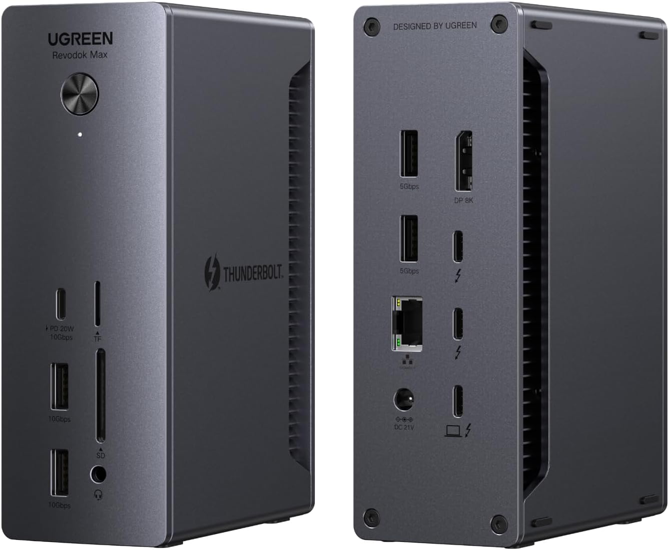 UGREEN Revodok Max 213 13-in-1 Thunderbolt 4 Docking Station, 40Gbps High Speed Data Transfer, 2 Screen Expansion, 4K@60Hz, Single Output 8K@30Hz, 90W, PD, 2.5Gbps Ethernet, SD/TF 4.0 Card, 3.5mm