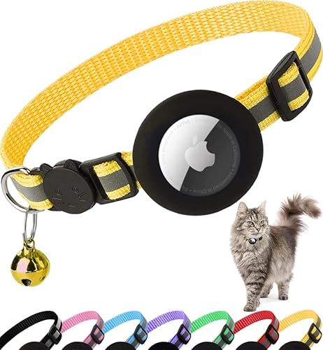 Miniatura 8 de Airtag Cat Collar Breakaway, Reflective Kitten Collar with Apple Air Tag Holder and Bell for Girl Boy Cats, 0.4 Inches in Width and