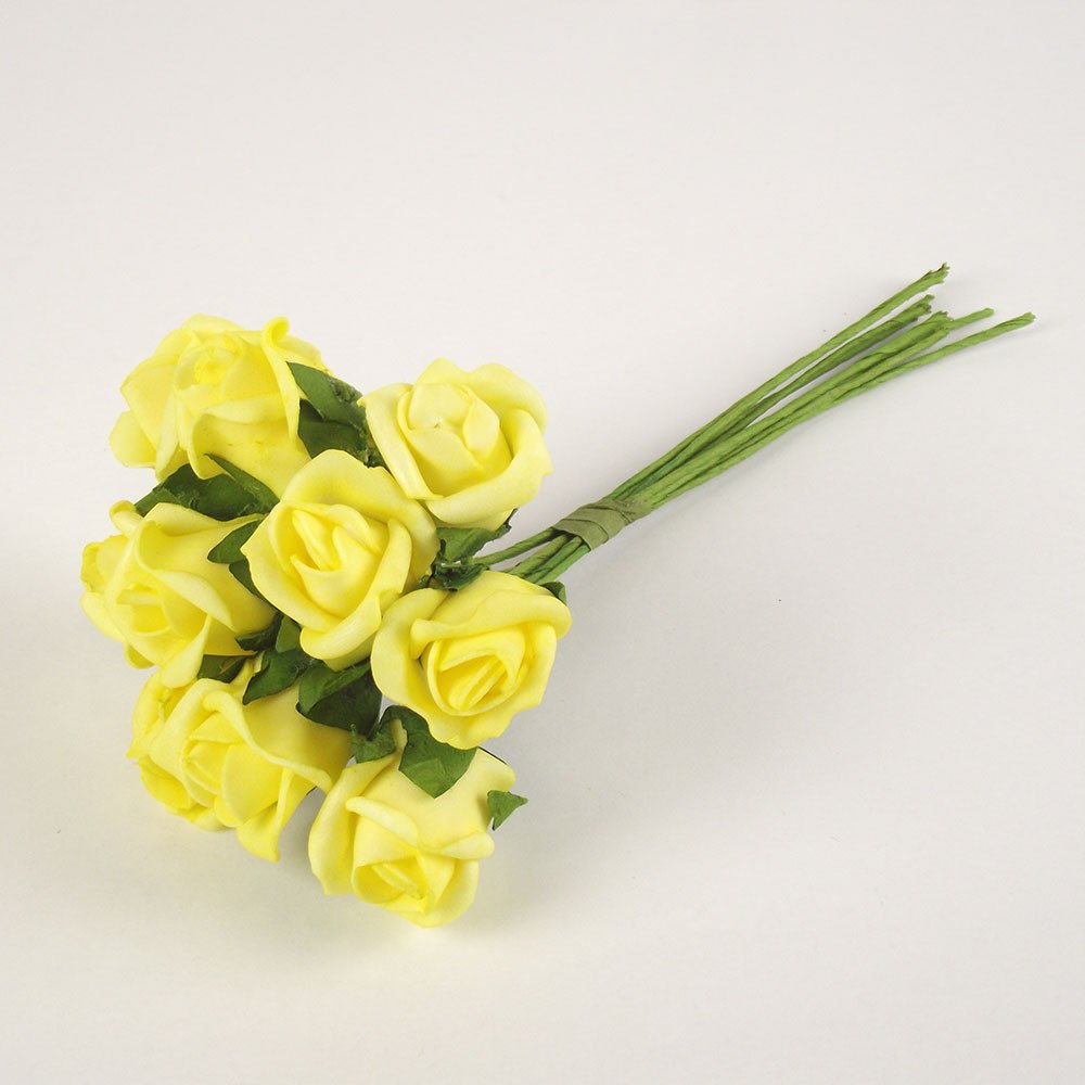 Meena Supplies Bunch of 10 Foam Rose Buds (Lemon Yellow) - Artificial Flowers