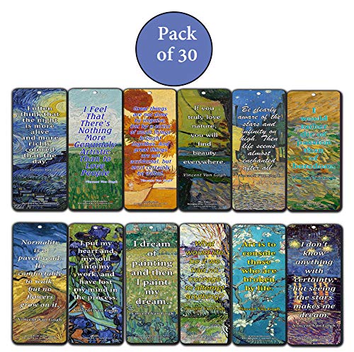Loving Vincent Van Gogh Inspiring Quotes Bookmarker Cards (36-Pack) - Cool Book Classical Painting Art Print Decal - Stocking Stuffers Gifts for Men Women Teens Thanksgiving Christmas