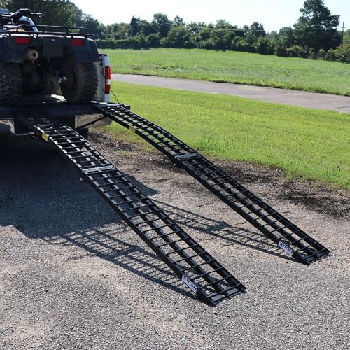 Titan Ramps 2-Pack 10-Feet Folding Aluminum ATV Arched Loading Ramp, Black – Portable and Compact with 1,200-Pound Capacity and Serrated Traction for Truck Bed or Trailer