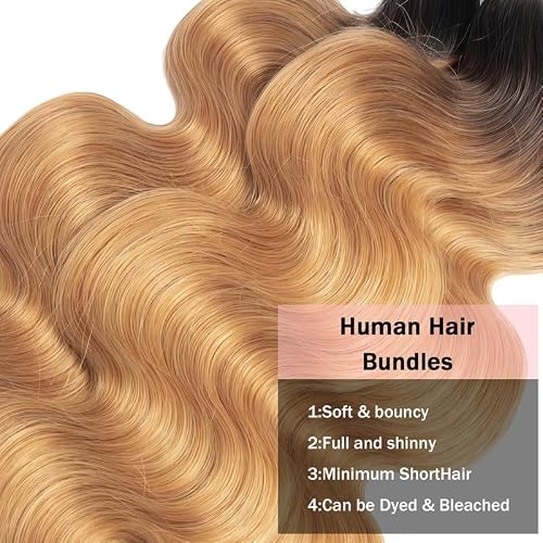 KODRHAR #T1B/27 Ombre Honey Blonde Body Wave Bundles Human Hair 8 10 12 inch Remy Ombre Honey Blonde Human Hair Bundles Brazilian Virgin Body Wave Hair Weave 3 Bundles — view 4
