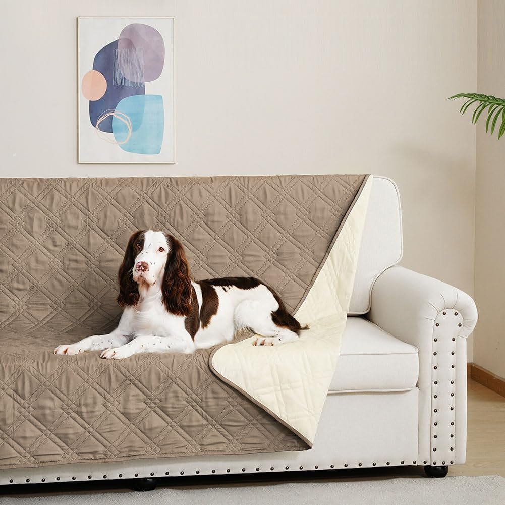 DUJUIKE Copridivano 100% impermeabile per cani, coperta per animali domestici, protezione per mobili per bambini e animali domestici, con fondo antiscivolo, per 3 posti (Cammello, 173 x 208 cm)