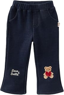 Baby Girls Jeggings Fleece Lined Flare Pants Toddler Winter Warm Pull on Leggings Bell Bottoms with Bear Printed