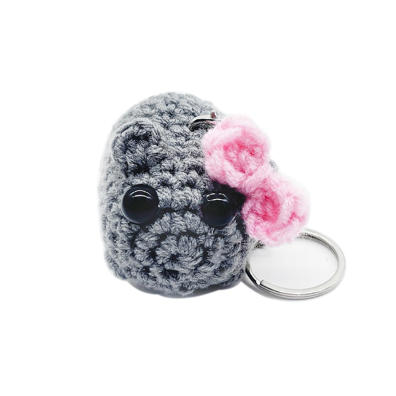 CIBBALIYKnitted Sad Hamster Meme Keychain Crochet Plush Hamster Meme with Pink Bow Cute Minin Handmade Gifts Decor 1 Pc