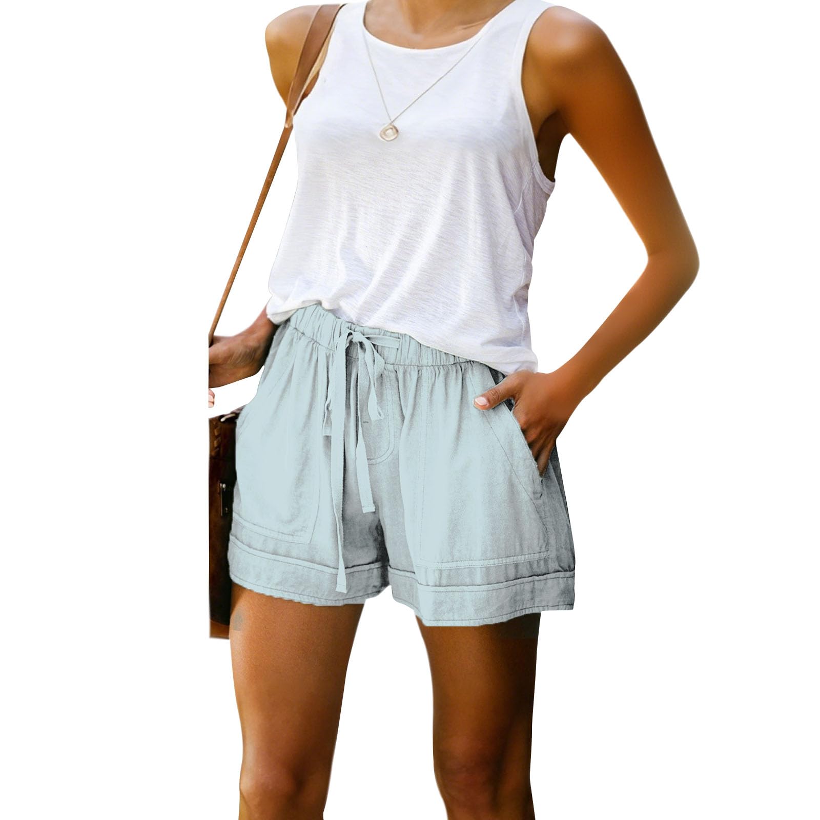 Womens Drawstring Shorts Summer Elastic Waist Casual Lightweight with Pockets