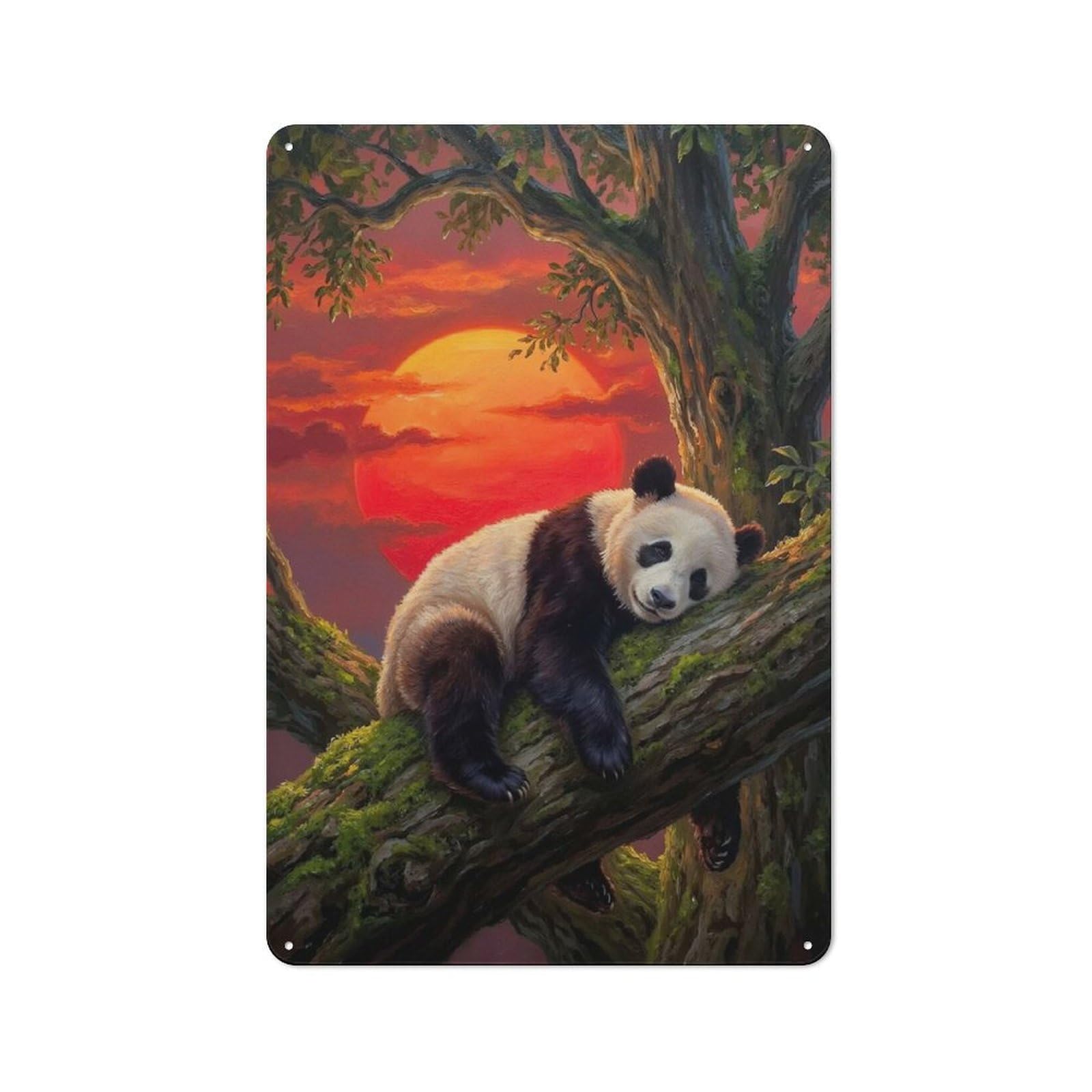 Junmoney Style-18 Vintage Vintage Metal Sign 30X20cm Featuring Sleeping Panda On Tree Branch Painting, Restaurant Wall Art For Takeaway, Bar, Kitchen Or Counter Area