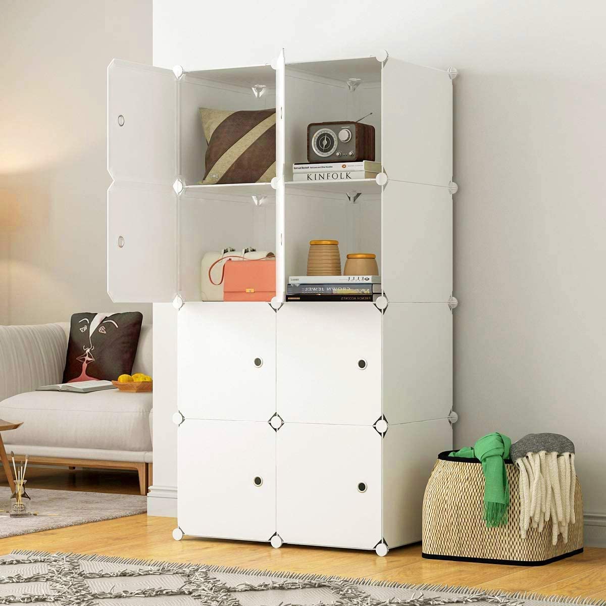 KRISHYAM Kids Wardrobe - Portable Closet Cube Storage Organizer for Hanging Clothes, Modular Cabinet for Books, Toys, Towels (8 Box White Plain) - Plastic (B0B6J2RPRF) Amazon Price History, Amazon Price Tracker