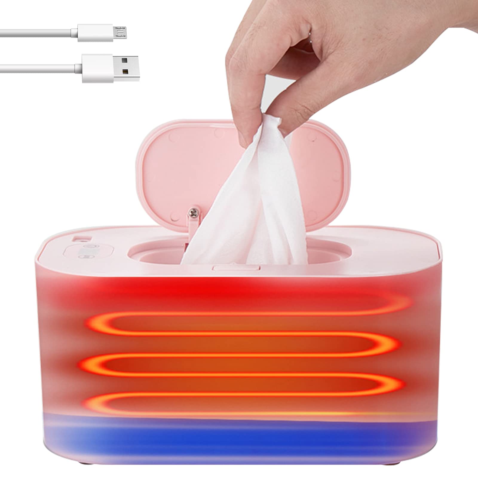 Calentador de Toallitas para Bebés USB, Calienta Toallitas Humedas Bebe con Temperatura Ajustable 40°C~60°C, Dispensador de Toallitas Húmedas para Bebés de Gran Capacidad, Bajo Consumo