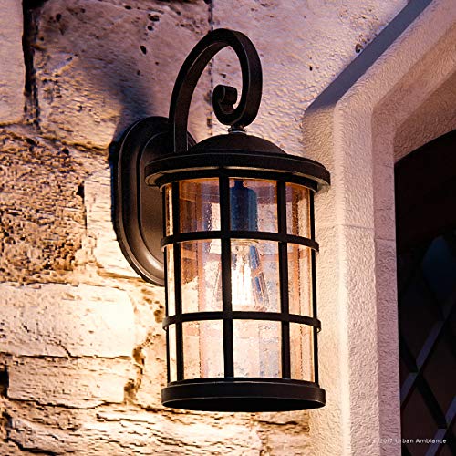 Urban Ambiance Luxury Craftsman Outdoor Wall Light, Medium Size: 17.75" H x 10" W, with Tudor Style Elements, Wrought Iron Design, Oil Rubbed Parisian Bronze Finish and Seeded Glass, UQL1045 image similar 