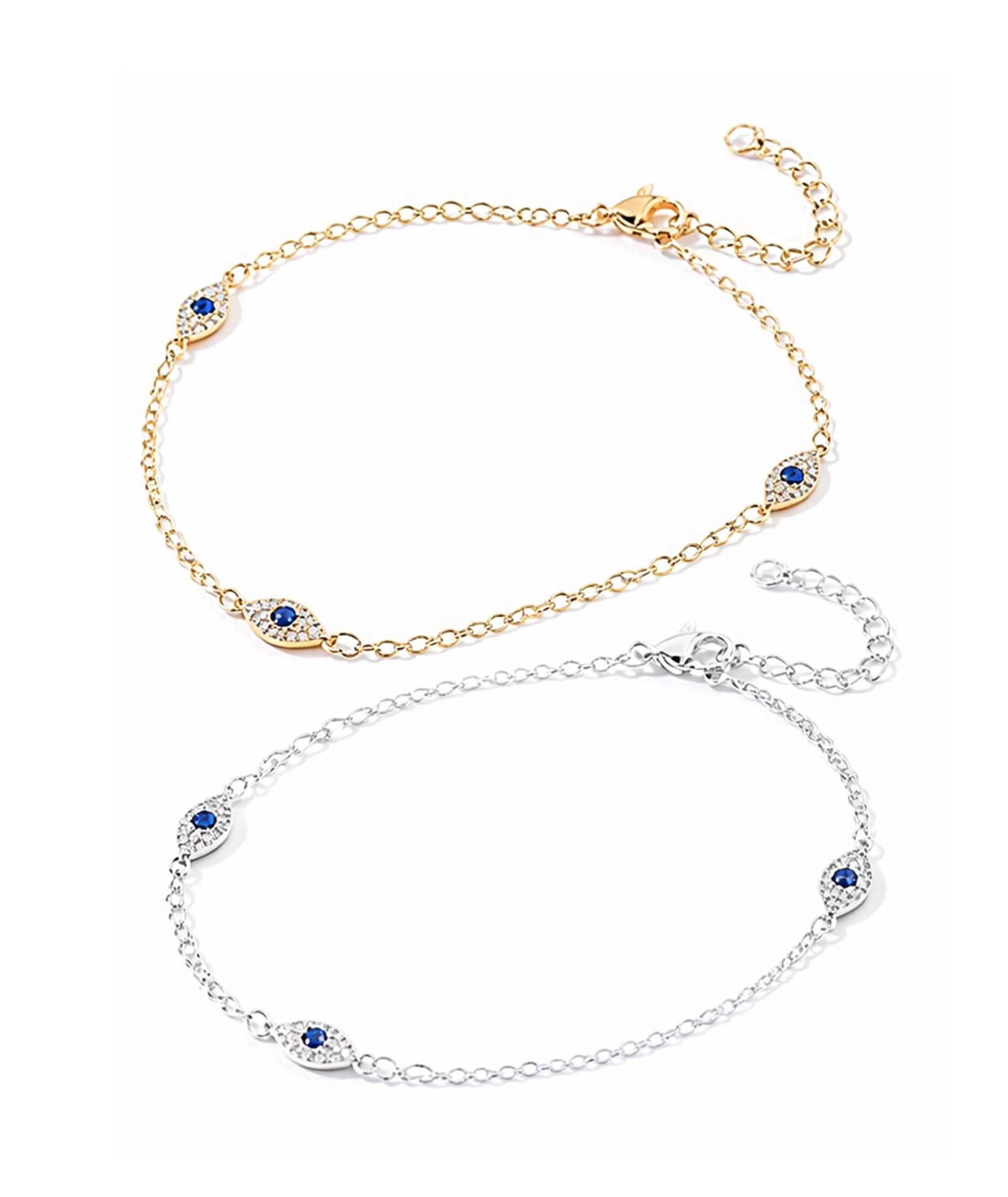 2pcs Evil Eye Anklet for Woman, Anklets for Women Trendy Waterproof Boho Anklets Set Adjustable Dainty Cute Diamond Beaded Heart Non Tarnish Summer Beach Jewelry Gift-image-41