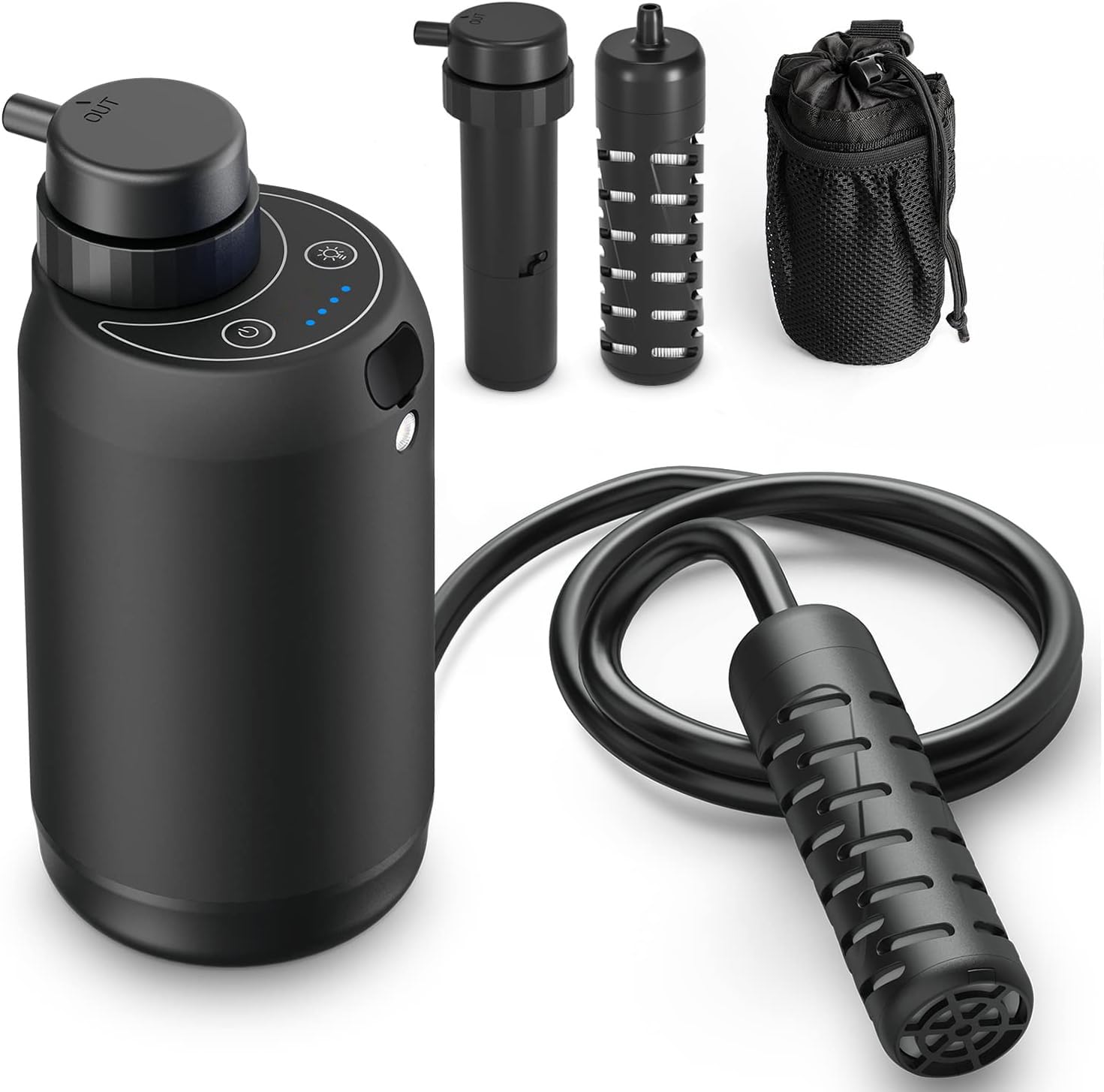 Elektrischer tragbarer Camping-Wasserfilter Wasserfilter Dual 0,01 Mikron Wasserfiltersystem für Outdoor-Rucksackreisen, Survival, Notfall und Multiplayer-Trinkwasserspeicher – zusätzliche Filter